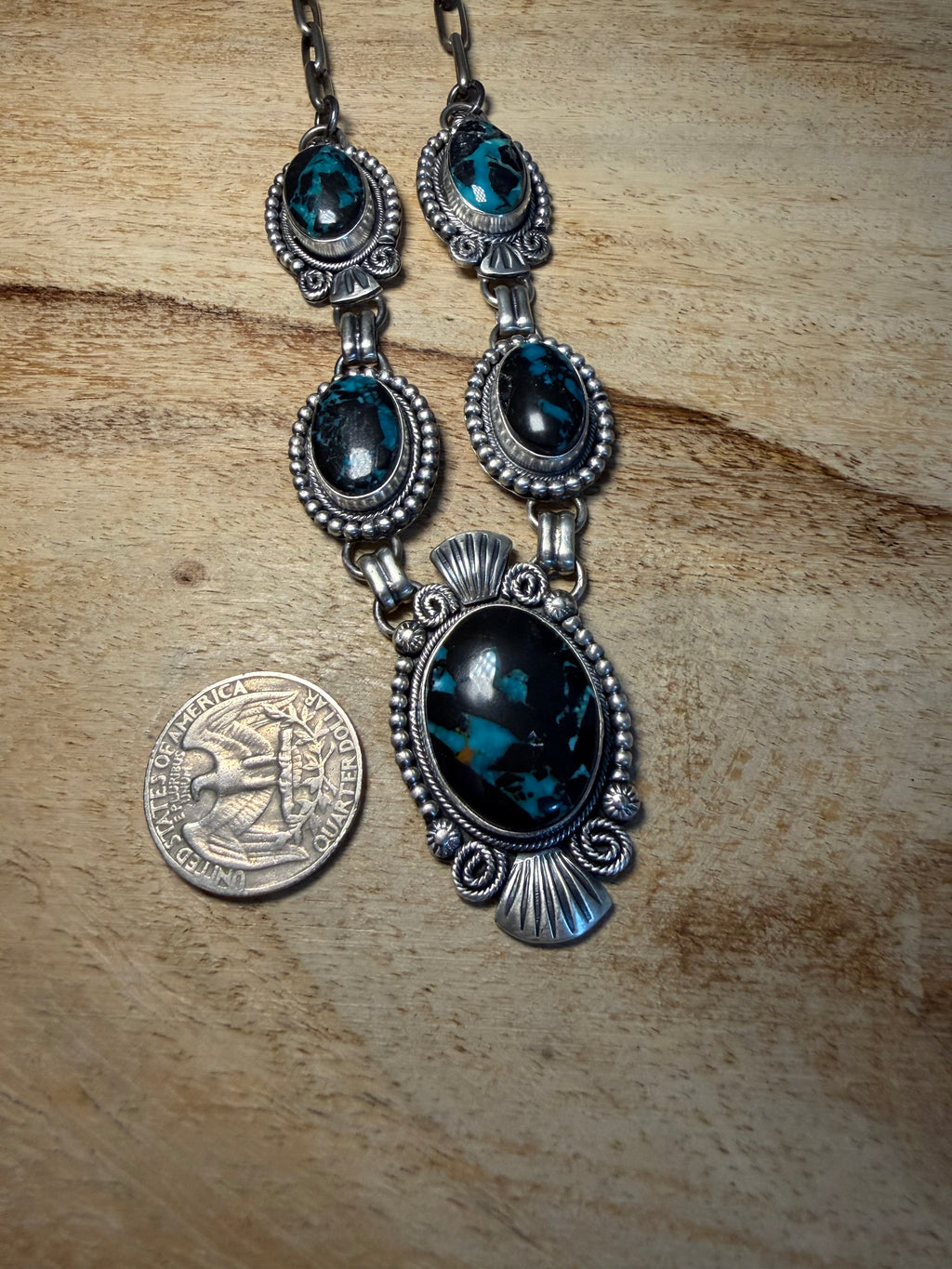 Ray Bennett Navajo Blackjack Turquoise Necklace