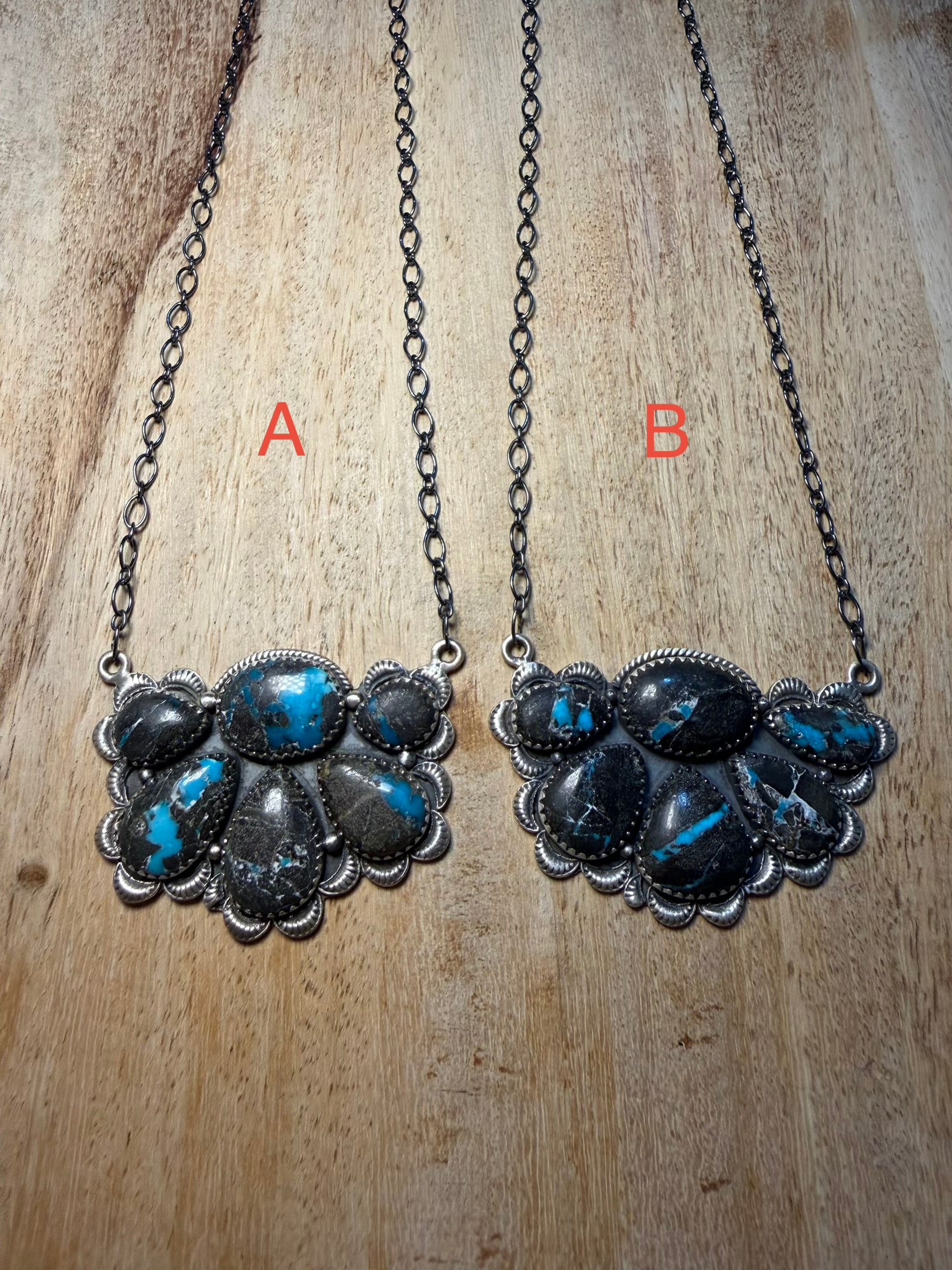 Large Blue Moon Turquoise Cluster Necklace