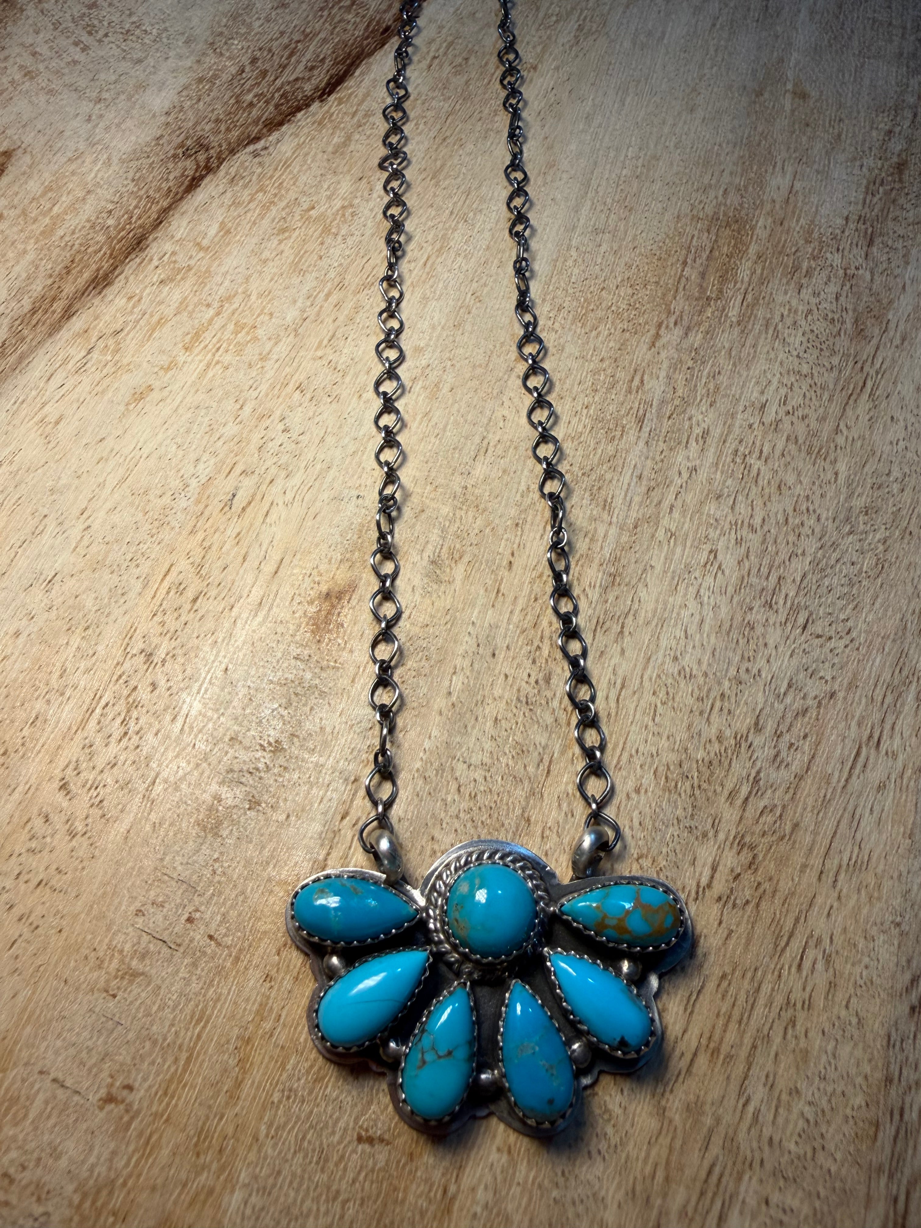 Kee J Navajo Made Turquoise Cluster Necklace