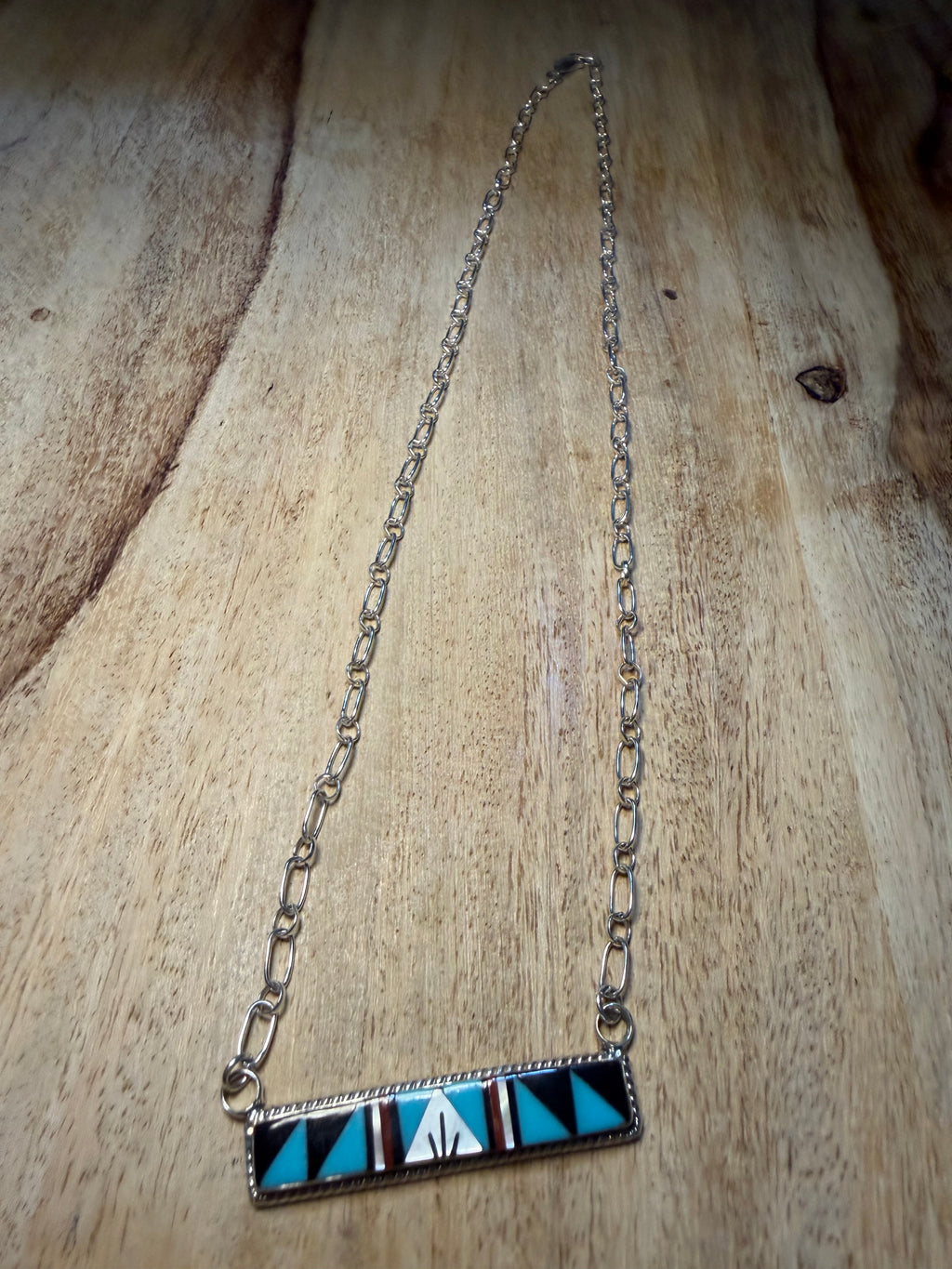 Zuni Made Turquoise Bar Inlay Necklace