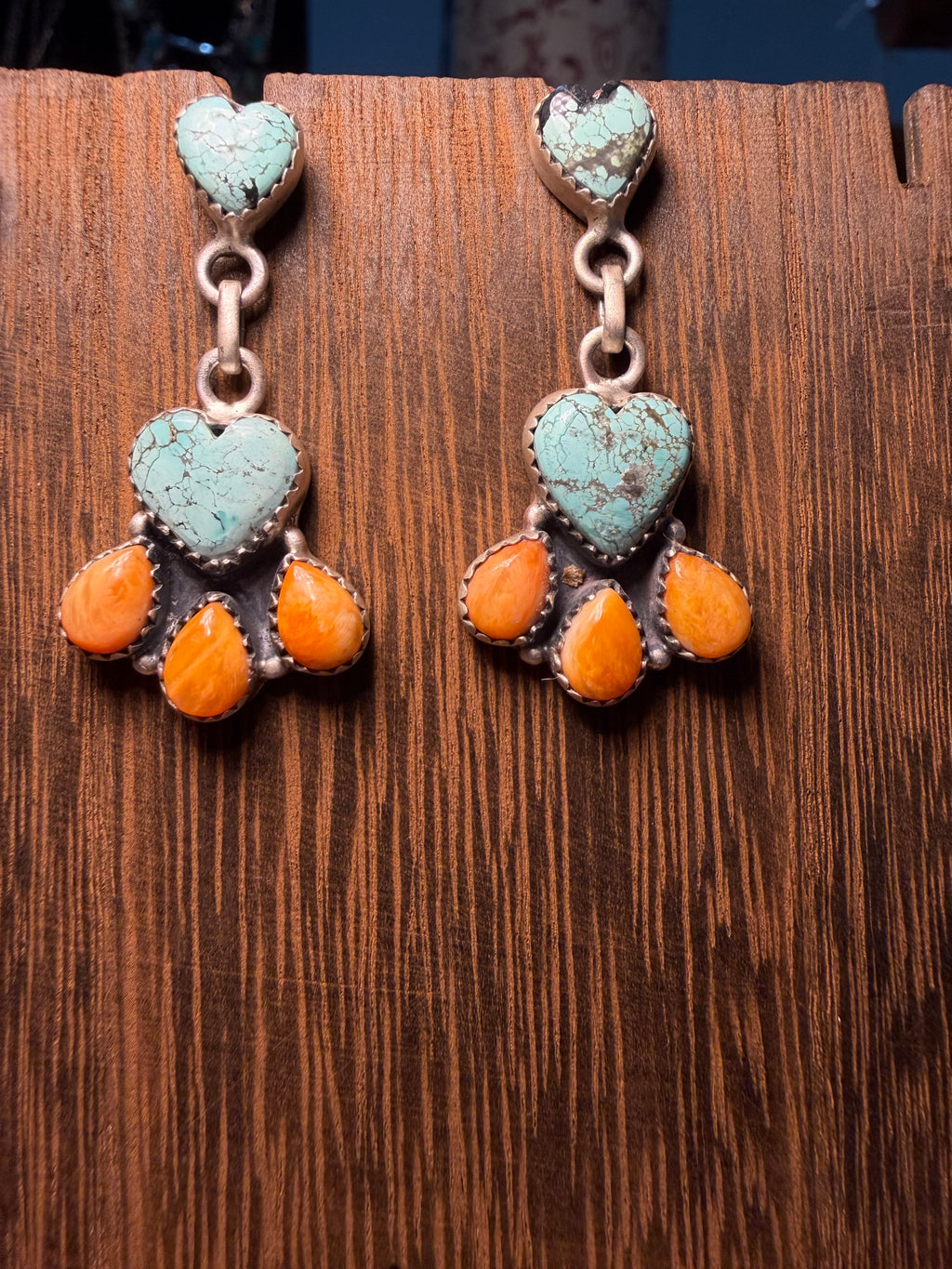 Turquoise and Orange Spiny Stud Dangle Earrings
