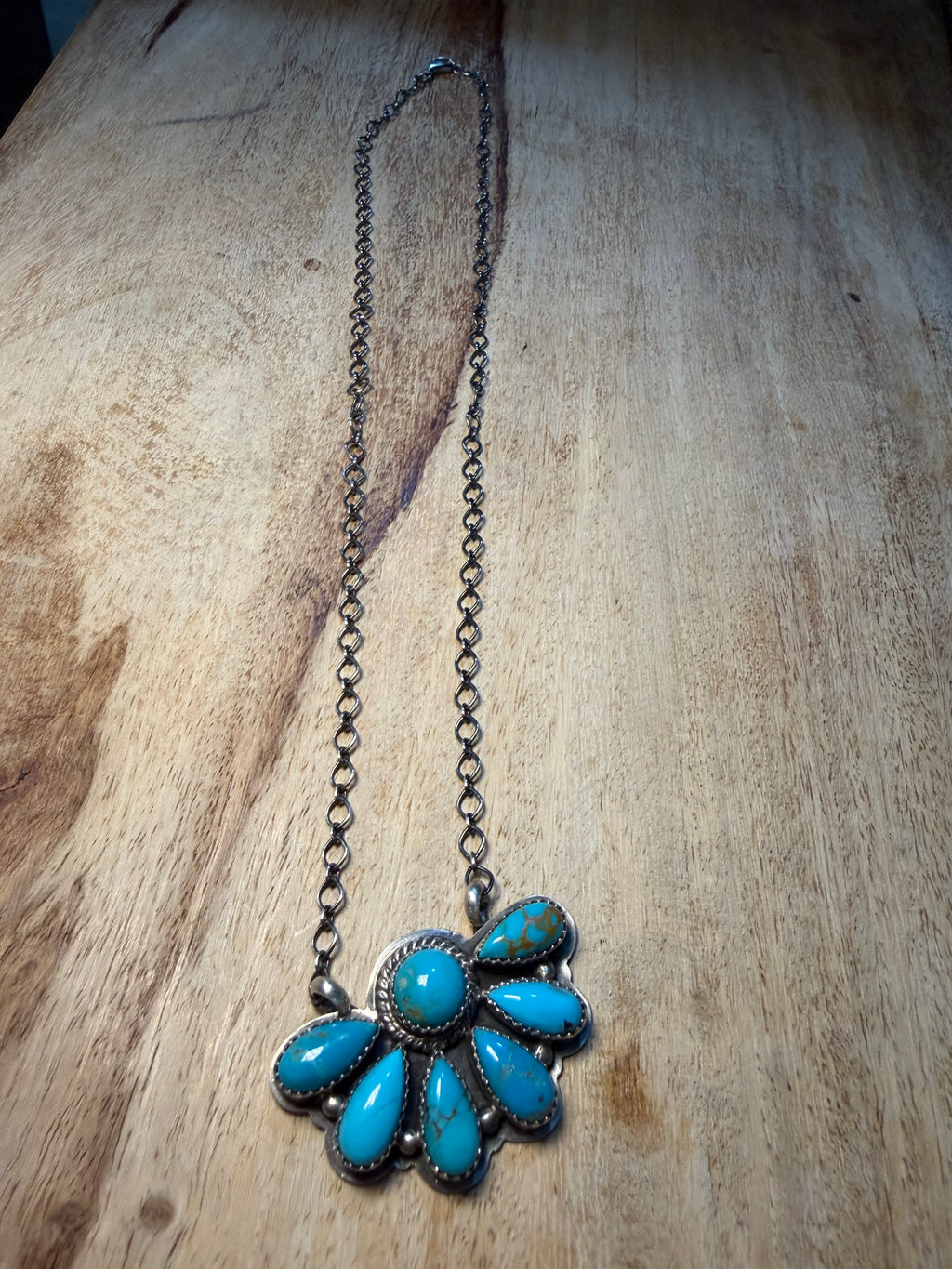 Kee J Navajo Made Turquoise Cluster Necklace