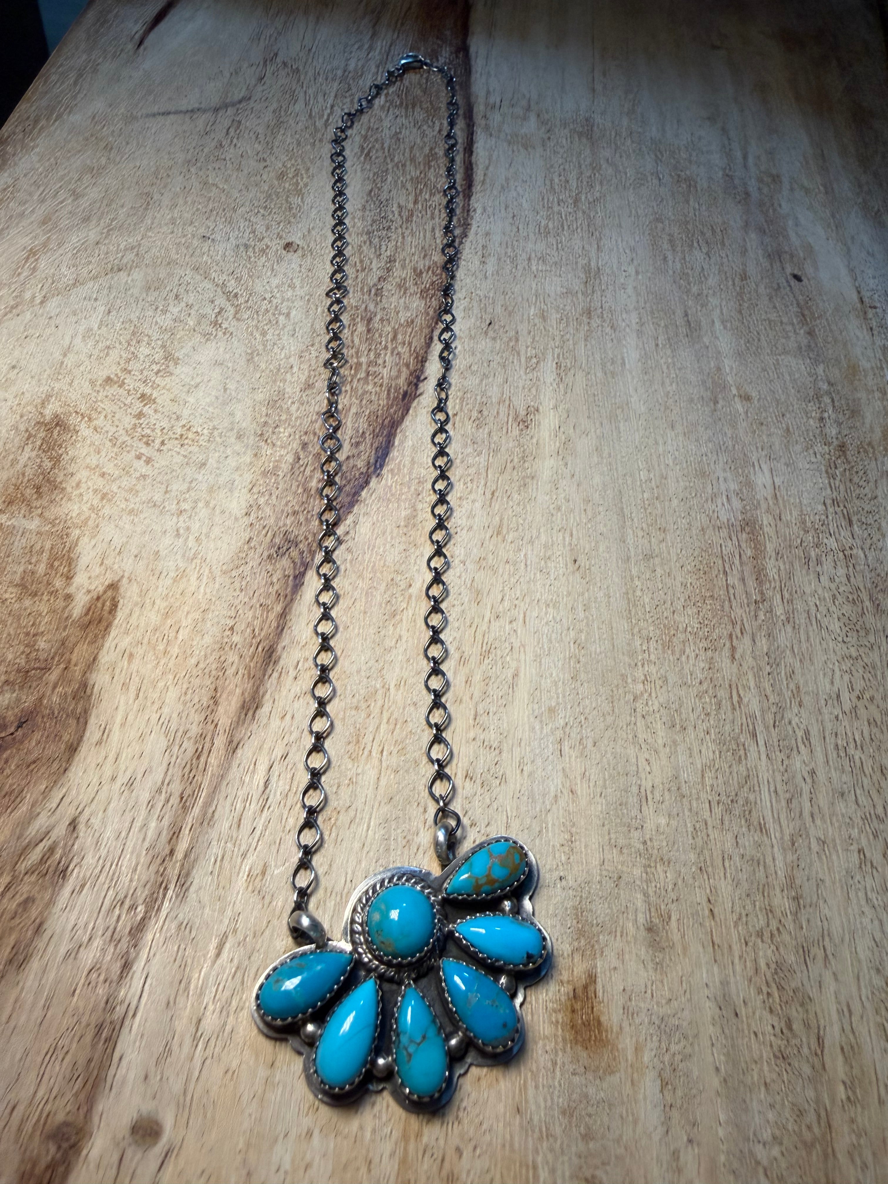 Kee J Navajo Made Turquoise Cluster Necklace