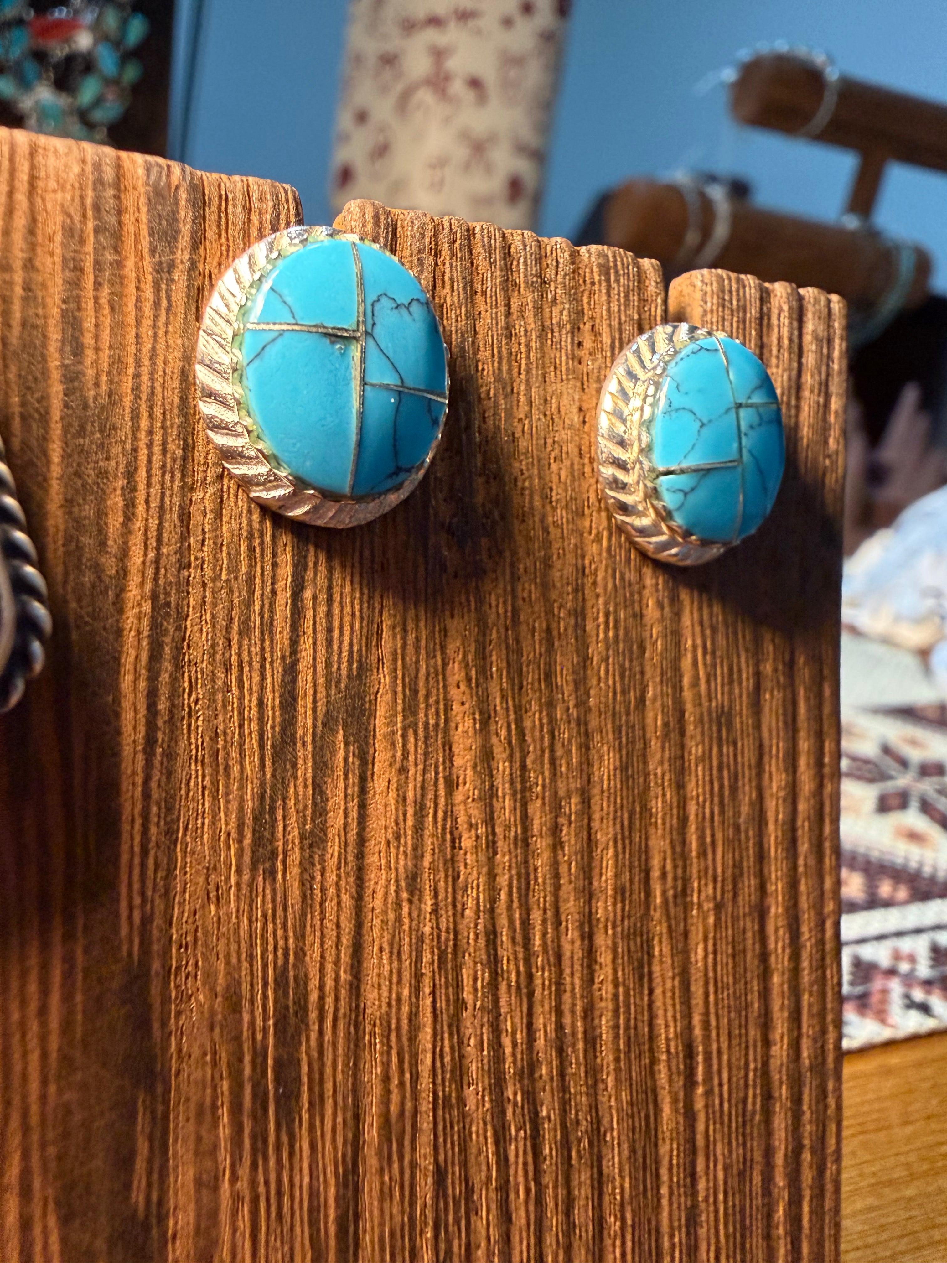 Navajo Made Turquoise Inlay Studs