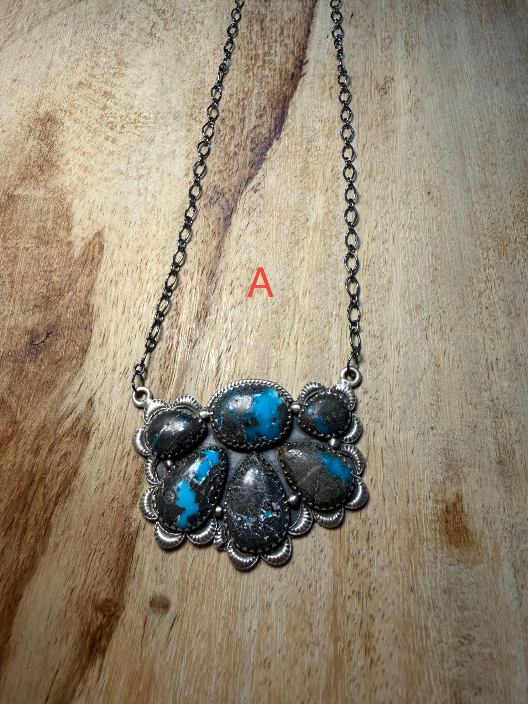 Large Blue Moon Turquoise Cluster Necklace