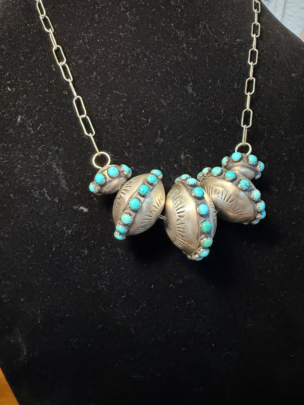 Navajo Monica Smith 5 Pearl Turquoise Necklace
