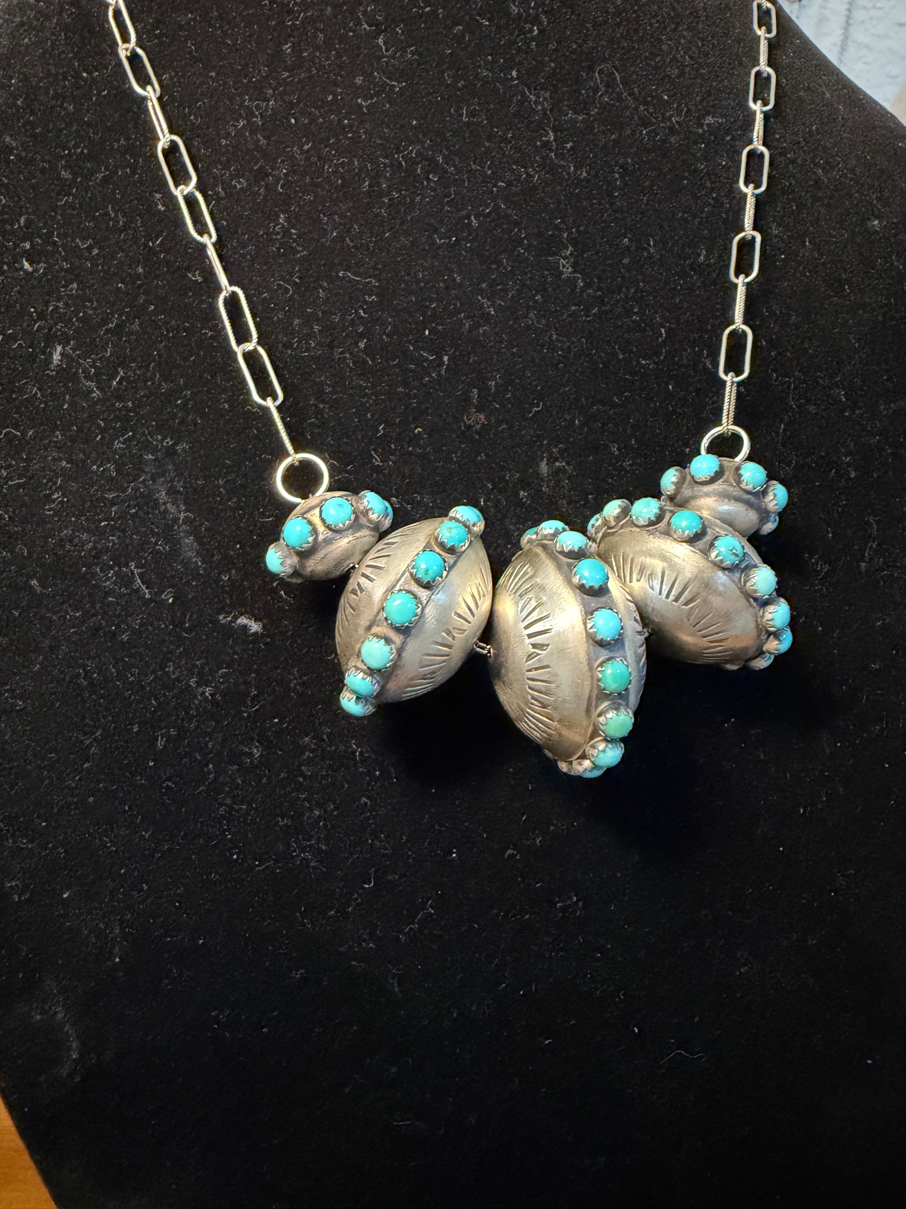Navajo Monica Smith 5 Pearl Turquoise Necklace