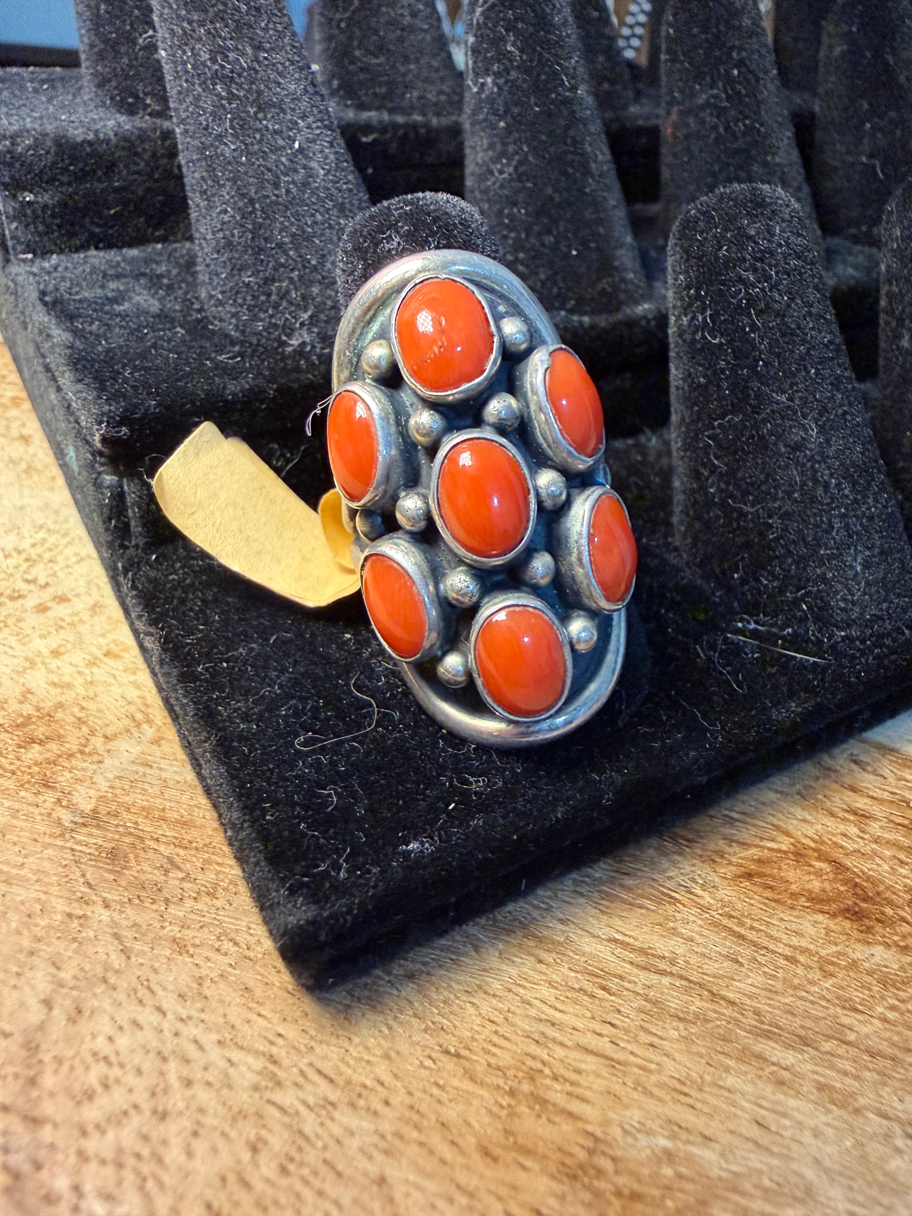 Navajo Made Red Coral Saddle Ring