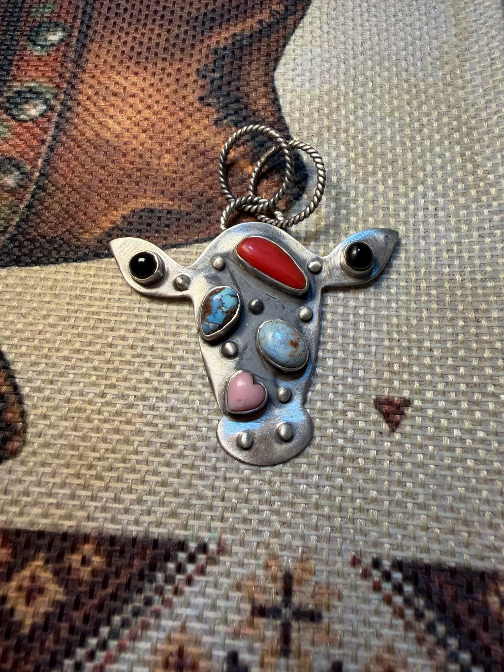 Multi Stone Cow Head Pendant