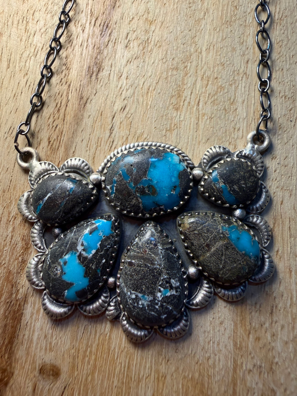 Large Blue Moon Turquoise Cluster Necklace