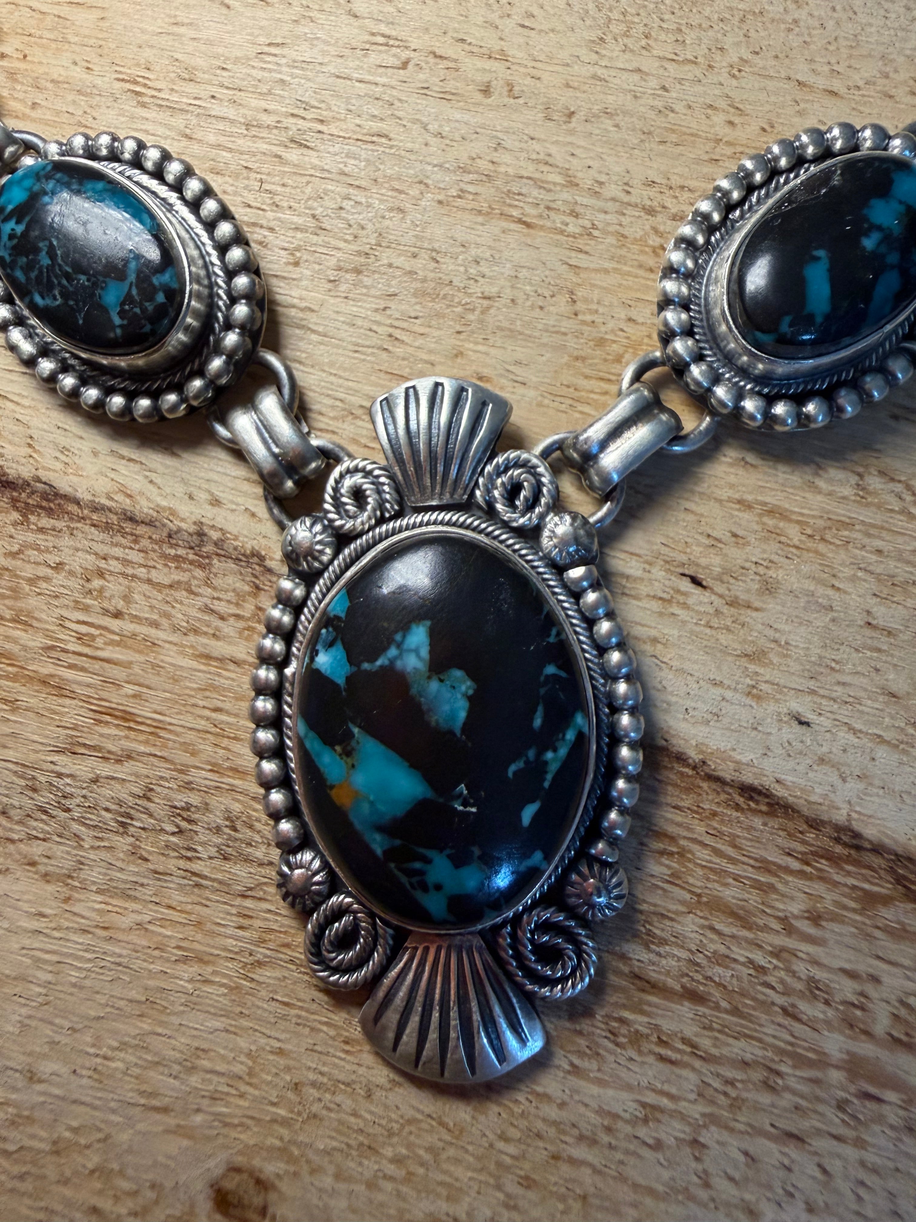 Ray Bennett Navajo Blackjack Turquoise Necklace